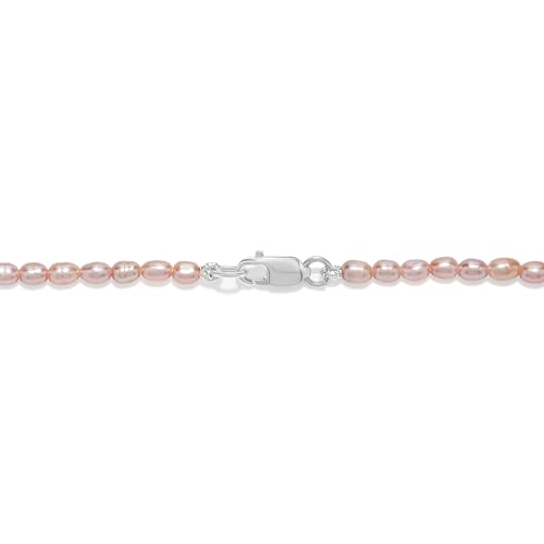 Freshwater Pink Rice-Shape Pearl Necklace with .925 Sterling Silver Lobster Clasp 16" 2-3mm4