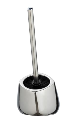 WENKO Biot Toilet Brush Holder Chrome, Ceramic, Glossy Silver, 33 x 13 x 26 cm