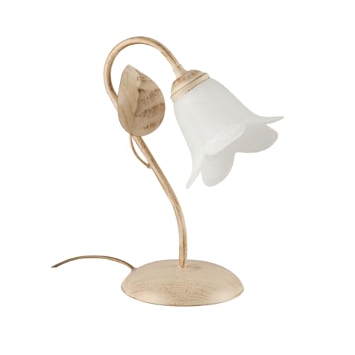 Lumetto Classico 1Luce Foglie in Ferro Battuto Vetro Avorio e Oro Serie Limone