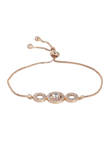 I Jewels Valentine's Special 18k Rhodium Plated Cubic Zirconia Adjustable Bracelet Jewellery with Pull-Chain for Women & Girls (ADB166)