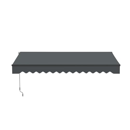Aleko 10x8 feet Caribbean Style Electric Black Frame Awning, Remote Control Motorized & Manual Crank, Outdoor Shade Canopy with UV-Resistant Fabric - Charcoal Gray
