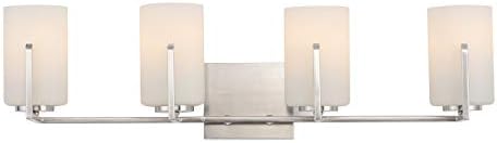 Maxim 21284SWSN Dart Collection Four-Light Dimmable and LED Compatible Glass Cylinder Bathroom Vanity - Satin Nickel I Steel Frame I 240 Watts I Modern Contemporary Light Fixture I