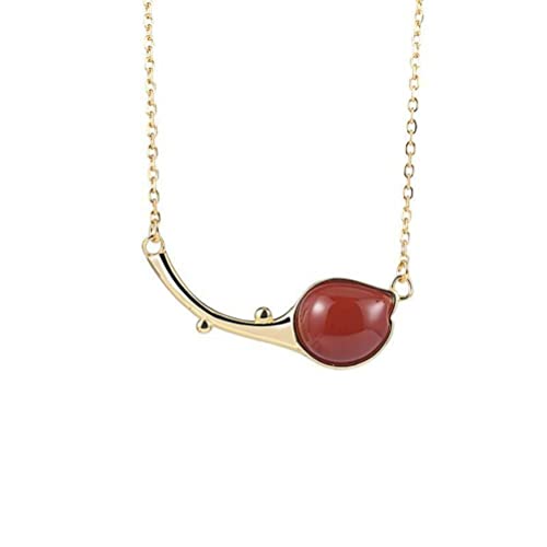 Collier en jade blanc néphrite pendentif tulipe style rétro poétique