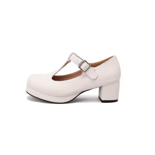 UniqueStride Women's Platform Chunky Heel Pumps Mary Jane Mid Block Heel Pump Round Toe Sweet Bow Shoes2