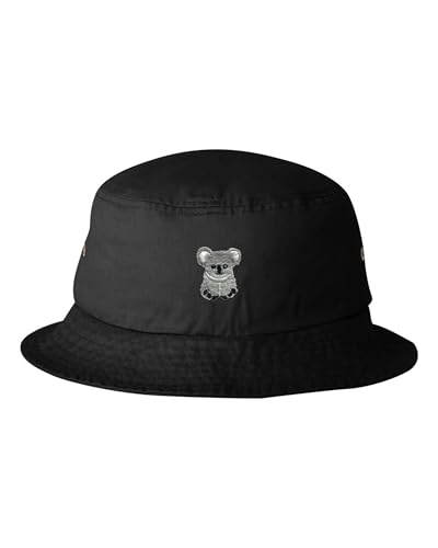One Size Black Bucket Koala Bear Embroidered Cap Dad Hat