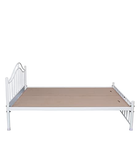 Image of Globally Indian Signature Designs Metal Queen Size Bed | Modern Bed with Sturdy Frame & Easy DIY Assembly | Ideal for Bedroom Use 5 x 6 Ft | White Metal with MDF Support
