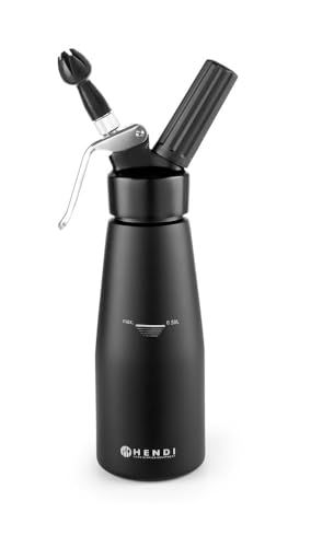 HENDI Sahnespender, Inklusive Set aus 3 Polypropylen Spritztüllen und Reinigungsbürste, Sahne-Mousses-Desserts-kalten Schäumen, 0,5L, ø80x(H)260mm, Aluminium, Schwarz HENDI Sahnespender, Inklusive Set aus 3 Polypropylen Spritztüllen und Reinigungsbürste, Sahne-Mousses-Desserts-kalten Schäumen, 0,5L, ø80x(H)260mm, Aluminium, Schwarz