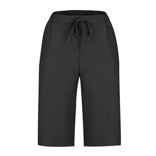 Capri Pants for Women Drawstring Wide Leg Cropped Bermuda Cotton Linen Casual Palazzo Pant with Pockets3