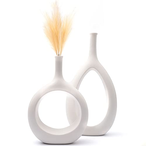 White Vases for Decor Set of 2,Coffee Table Vase, Boho Decor Vase,Modern Home Bedroom Room Office Living Room Decor Vase,for Entryway Table Fireplace Bookshelf Center Table Side Table Decor Vase
