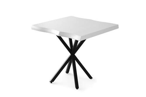 Emob – Mesa de comedor de melamina blanca con patas de metal