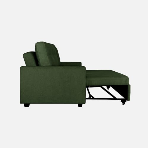 Image of Duroflex Ease - Wood 3 Seater Sofa Cum Bed with Pullout Mechanism, Sap Green Finish, 3-Person Sofa