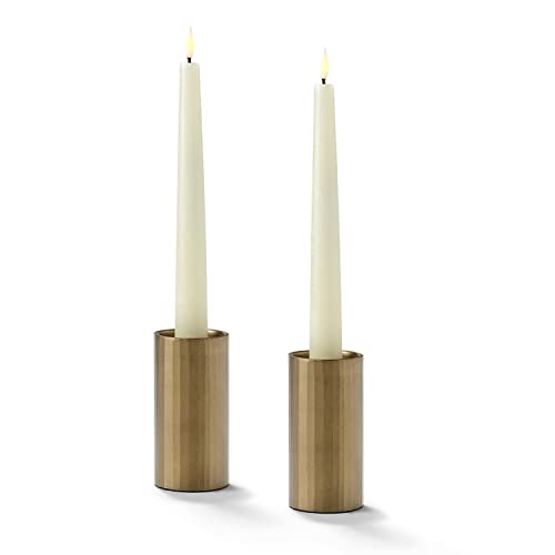 Candlestick Holders For Taper Candles - Set Of 2, Aged Brass Finish, 4 Inch, Fits Standard Tapered Candles, Metal Candle Stand For Modern Table Decor Or Wedding Centerpiece #TOP21