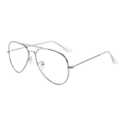 Outray Clear Lens Costume Glasses 70's Style Metal Wire Rimmed Clear Glasses Frame for Adults and Kids Silver Cover