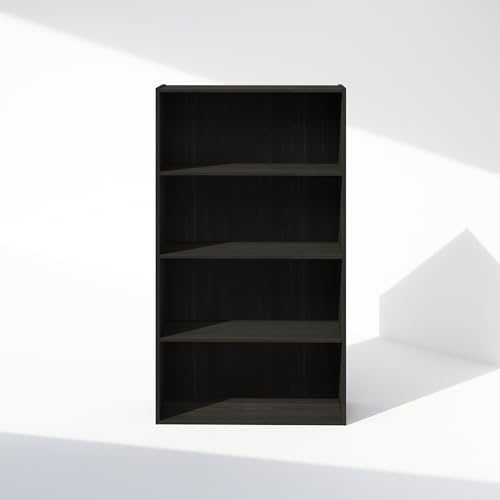 Image of Furinno Simple Book Shelf, 4-Tier Bookshelf, Bookcase with Open Shelf, 9.4 x 23.6 x 41.7, for Living Room, Bedroom, Home Office, Espresso