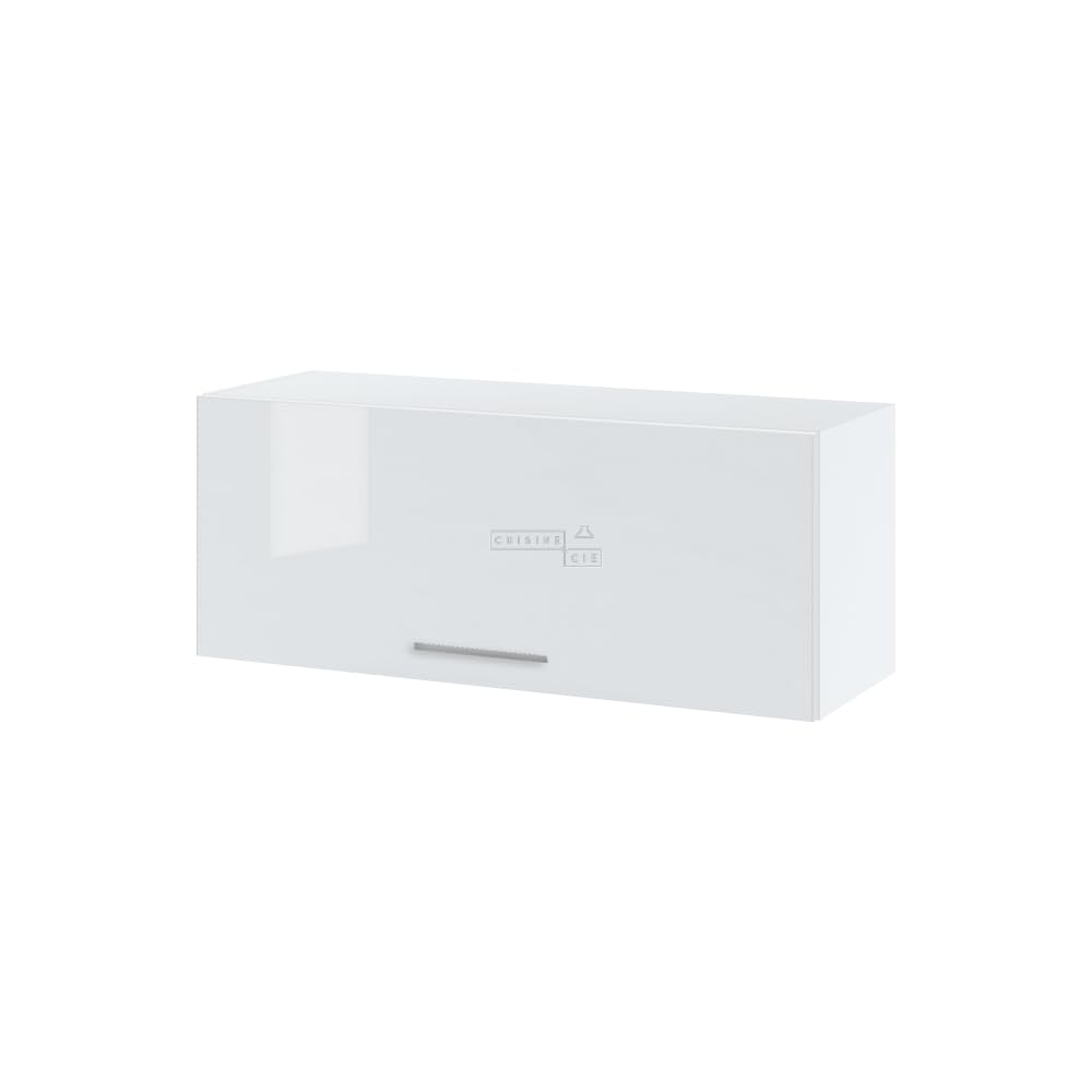 Cuisineandcie - Meuble Haut de Cuisine Bellissi Blanc Brillant, Porte Relevable L 90cm + Étagère, Armoire de Rangement