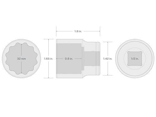 Image of TEKTON 1 /2 Inch Drive x 32 mm Shallow 12-Point Socket | SHD22332