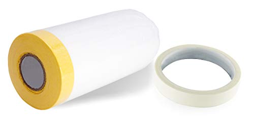 Image of Masking Film 4.9 Feet Width Paint Plastic Sheeting with 1 Role Multi-Surface Painters Tape