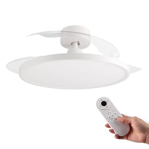 M Ledme – Ventilador de Techo con luz Paack 58W, mando a distancia, motor DC 22W+Luz Led 36W, 6 velocidades, Silencioso, 3 Aspas, 107cm, función verano-invierno, temporizador