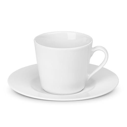 Gerlach Modern Tassen-Set Mit Untertassen 12-Teilig Kaffeetassen 6 Stk Kaffeetasse Teetasse Aus Porzellan Kaffeeservice Für 6 Personen Kaffeebecher Weiss 200ml