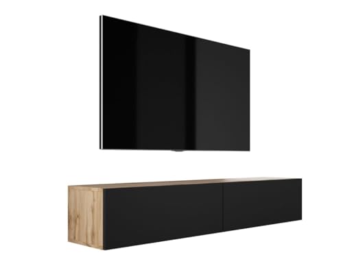 3E 3xE living.com Meuble TV Suspendu, D : L : 170 cm, H : 34 cm, P : 32 cm, Chêne Wotan/Noir Mat