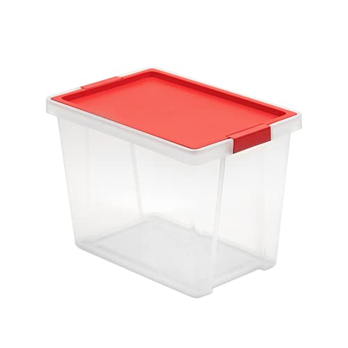 Tatay Caja de almacenamiento con tapa, capacidad de 15 litros, con asas, tapa de polipropileno reciclado, transparente, libre de BPA, rojo. Medidas 25 x 36 x 26 cm