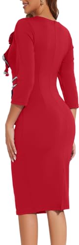 Image of Funeral Church Dresses for Women Formal Long Sleeve Wrap Business Work Dress Vintage Ruched Midi Pencil Dress