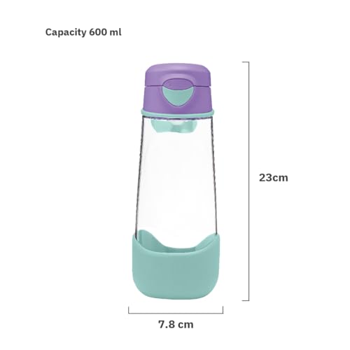 b.Box Sport Spout Drink Bottle with Flip Top Lid, Durable Plastic Water Bottle for Kids, Leak-Proof, 20oz, Lilac Pop
