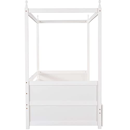 Merax Wood Canopy Bed With Trundle, Extendable Daybed Frame With Pull-Out Platform Bed For Kids Teens And Adults White #TOP6