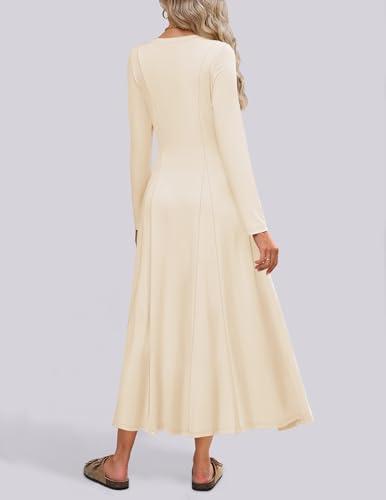 Image of ZESICA Women's Elegant Maxi Dresses 2026 Fall Long Sleeve Button Casual A Line Boho Flowy Dress with Pockets