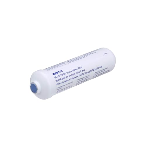 Image of Watts Premier 20,000 Gallon Inline Water Filter with Two 1 /4 inch Brass Connectors for Refrigerator, Ice Maker, RV, Camper, Water Cooler, Fountain, Reduces Bad Taste, Odors, Chlorine and Sediment