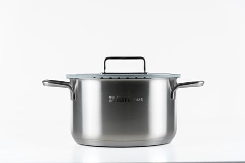 lätt Home Cacerola Acero Inoxidable 20 cm Diámetro Apta para Cocina de Inducción Vitrocerámica Gas Eléctrica y Horno – Tapa con Borde de Silicona – Fondo Full Induction 5 Capas - Libre de PFOA y PTFE