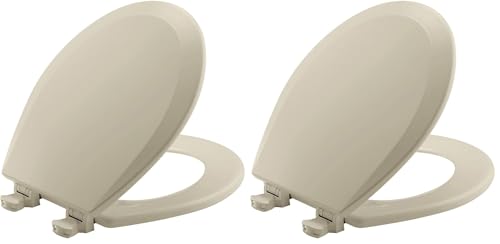Image of Bemis 500EC Durable Wood Toilet Seat with Easy Clean Hinges, Made in USA, Round, Bone (Pack of 2)
