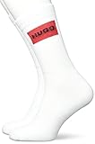 HUGO Herren 2P QS RIB LABEL CC Kurze Socken mit rotem Logo-Etikett im Zweier-Pack Weiß 43-46