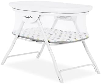 Dream On Me Poppy Traveler Portable Bassinet in White and Grey, Lightweight, Spacious and Convenient Mesh Design, JPMA Certified, Easy to Clean and Fold Baby Bassinet - Carry Bag Included
