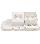 50 pcs 6.4" x 6.3" Kraft Cupcake Boxes, Food Grade White Color Cupcake Carrier with Insert and Di...