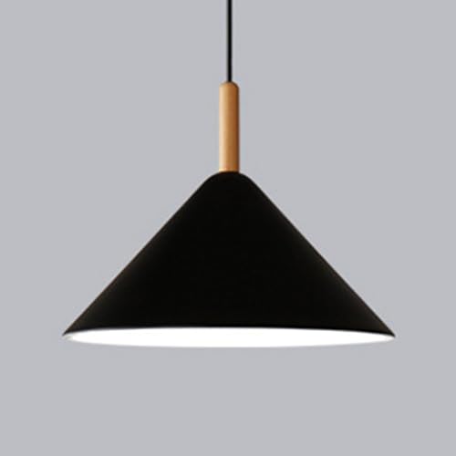 Suspension cône aluminium simple mat et bois, luminaire d'intérieur pour salle à manger