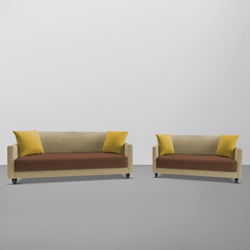 Image of Casaliving Dominic 3 + 2 Seater Sofa Set for Living Room (Cream Brown) Premium Fabric Sofa