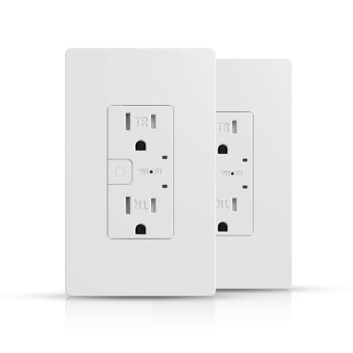 TOPELER 2 Pack Smart Wall Outlet, Electrical in-Wall Outlet with Individually Controlled, 15A Tamper Resistant Receptacle, Work with Google Home & Alexa, 2.4G WiFi Only, ETL & FCC Listed, White