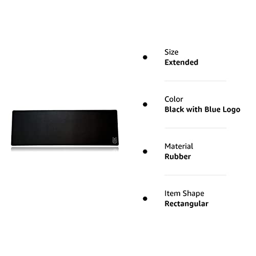 Soloq Extended Size Gaming Mouse Pad - Anti Slip Rubber Base - Stitched Edges - Large Desk Mat - 36" X 12" X 0.16" (Extended, Black With Blue Logo) #TOP7