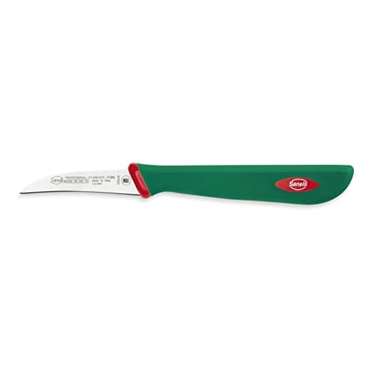 Sanelli Premana Professional Coltello Verdura spelucchino curvo, Acciaio Inossidabile, Verde / Rosso, 17.5 x 1.5 x 2.5 cm