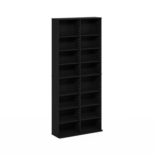 Image of Furinno Jaya DVD Shelf, 16-Shelf Wide CD Rack, Media Shelf with Adjustable Shelves, 8 x 2 DVD Storage Cabinets for CD Bluray Game Disc, Easy Assembly, for Living Room, Home Office, Americano
