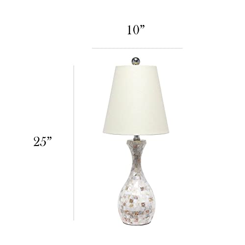 Elegant Designs Lt3336-Mop Coastal Sands Beachy Seashell Mosaic Tile Look Table Lamp With Fabric Shade #TOP3