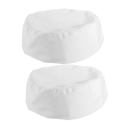 Beavorty 2pcs Unisex Elastic Chef Hats with Breathable Mesh Top Kitchen Cooking Caps for Men Women Lightweight Oil Stain Resistant Food Service Headwear White