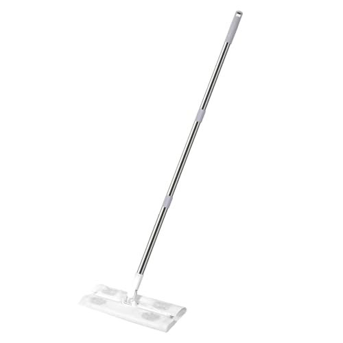 Mopa reutilizable – 117 x 26 x 11 cm, clip de fregona extraíble para toalla de cara, fregona plana de papel seco, limpiador húmedo y seco extraíble | Limpiador de fregona de pared con mango largo para