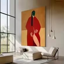 Tableau abstrait sur toile pour grand mur vide salon bohème chic