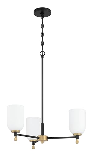 Craftmade - Candelabro Council 3 Light 78,7 cm liso preto/acabamento em latão acetinado com vidro fo