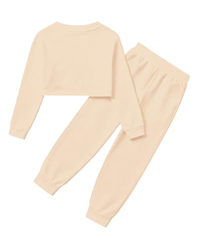 Image of Betusline Girls 2 Piece Outfits Girls Cropped Sweatsuit Pants Outfit Clothes Set, 4T-14 Years