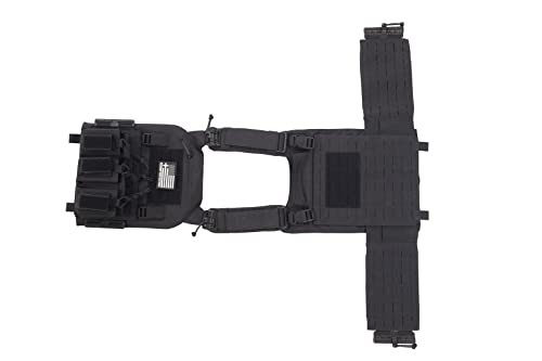 Crusader 2.0 Tactical Molle Vest with Side Cummerbund pouches and mag pouches (Black)
