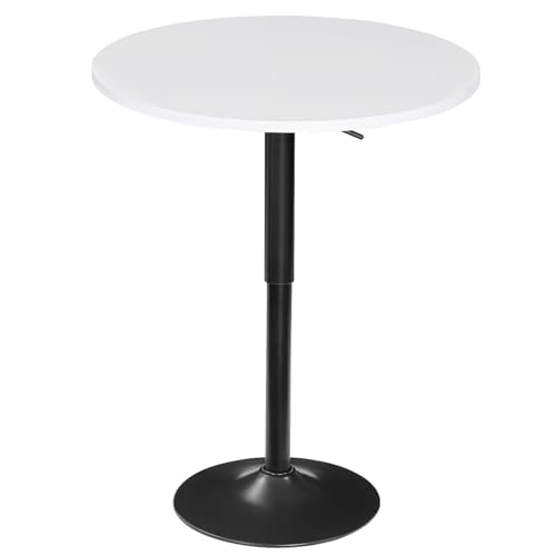 Image of HOOBRO Bar Table, Height-Adjustable Round Pub Table 27-35.4 Inches with Sturdy Base, Modern Style, Easy to Assemble, Suitable for Small Space, White BW58BT01G1