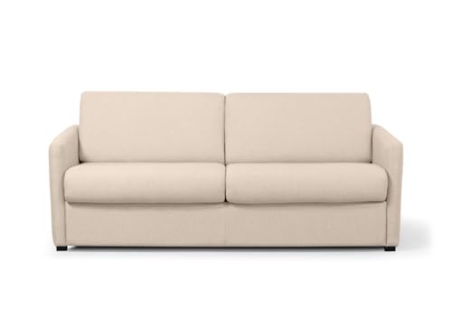 LOUNGITUDE - Agathe - Canapé Convertible - Express - 3 Places - Véritable Matelas - en Tissu - Beige -L178cm